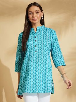 Fabclub - Women Cotton Printed Straight Short Tunic