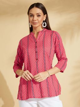 Fabclub - Rayon Printed Straight Women Short Tunic (Pink)