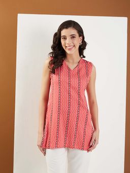 Fabclub - Rayon Printed Straight Women Short Tunic (Pink)