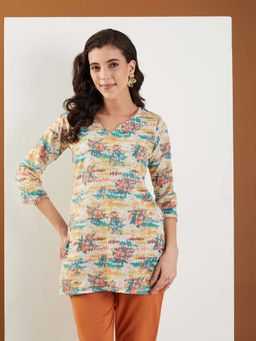 Fabclub - Women Cotton Blend Printed Straight Short Tunic