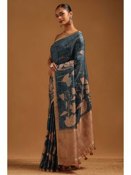 Soch - Womens Blue Tusshar Saree With Unstitched Blouse