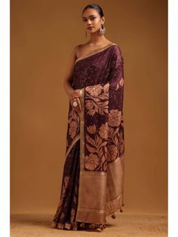 Soch - Womens Wine Tusshar Saree With Unstitched Blouse