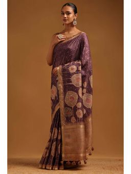 Soch - Womens Purple Tusshar Saree With Unstitched Blouse