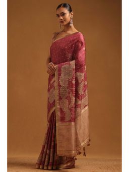 Soch - Womens Onion Pink Tusshar Saree With Unstitched Blouse