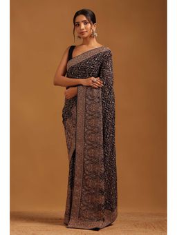 Soch - Womens Navy Blue Georgette Saree With Unstitched Blouse