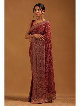 Soch - Womens Maroon Georgette Saree With Unstitched Blouse