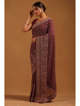 Soch - Womens Wine Georgette Saree With Unstitched Blouse