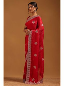 Soch - Womens Red Fendy Organza Saree With Unstitched Blouse