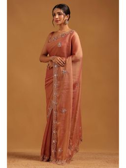 Soch - Womens Rust Tissue Saree With Unstitched Blouse