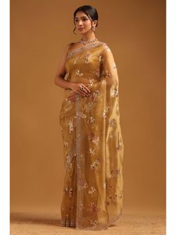 Soch - Womens Gold Organza Saree With Unstitched Blouse