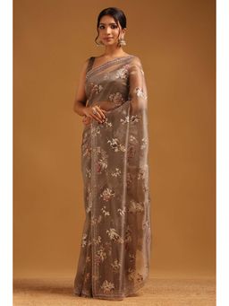 Soch - Womens Grey Organza Saree With Unstitched Blouse