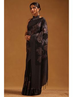 Soch - Womens Black Tusshar Saree With Unstitched Blouse
