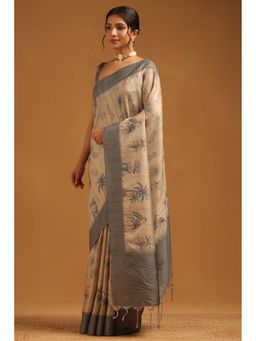 Soch - Womens Grey Tusshar Saree With Unstitched Blouse