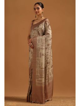 Soch - Womens Beige Tusshar Saree With Unstitched Blouse