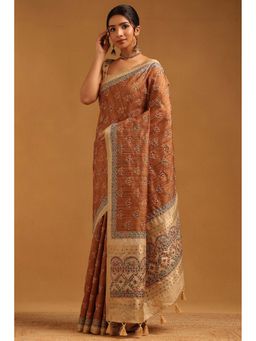Soch - Womens Gold Tusshar Saree With Unstitched Blouse