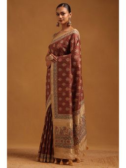 Soch - Womens Earth Tusshar Saree With Unstitched Blouse