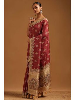 Soch - Womens Onion Pink Tusshar Saree With Unstitched Blouse