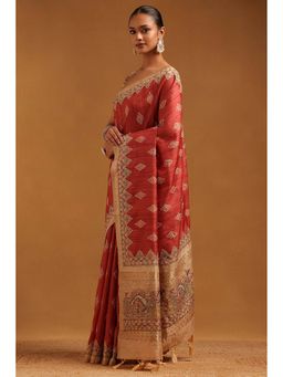 Soch - Womens Rust Tusshar Saree With Unstitched Blouse