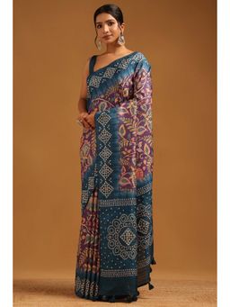 Soch - Womens Purple Tusshar Saree With Unstitched Blouse