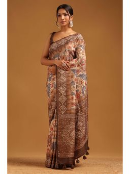 Soch - Womens Beige Tusshar Saree With Unstitched Blouse