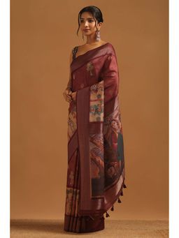 Soch - Womens Maroon Poly Silk Saree With Unstitched Blouse