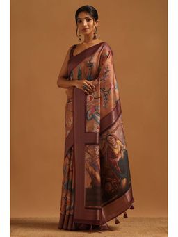 Soch - Womens Wine Poly Silk Kalamkari Saree With Unstitched Blouse