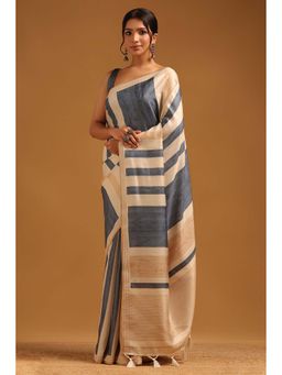 Soch - Womens Blue Tusshar Stripes Saree With Unstitched Blouse