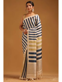 Soch - Womens Cream Tusshar Stripes Saree With Unstitched Blouse