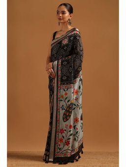 Soch - Womens Black Poly Viscose Bandhani Saree With Unstitched Blouse