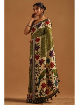 Soch - Womens Light Green Poly Viscose Saree With Unstitched Blouse