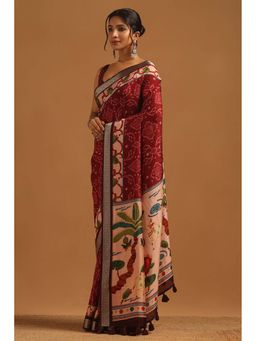 Soch - Womens Maroon Poly Viscose Saree With Unstitched Blouse