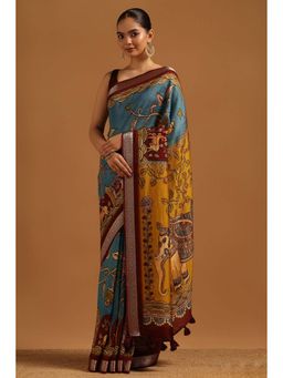 Soch - Womens Turquoise Blue Poly Viscose Saree With Unstitched Blouse