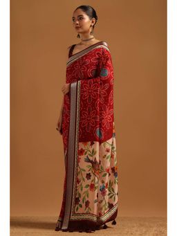 Soch - Womens Maroon Poly Viscose Saree With Unstitched Blouse