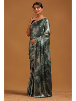 Soch - Womens Green Satin Saree With Unstitched Blouse