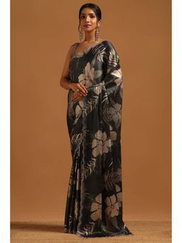 Soch - Womens Olive Satin Saree With Unstitched Blouse