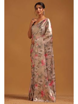 Soch - Womens Beige Satin Saree With Unstitched Blouse