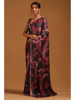 Soch - Womens Multi-Colour Satin Saree With Unstitched Blouse