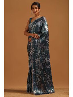 Soch - Womens Blue Satin Saree With Unstitched Blouse