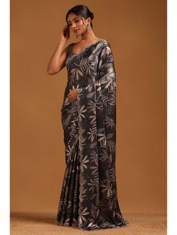 Soch - Womens Grey Satin Saree With Unstitched Blouse