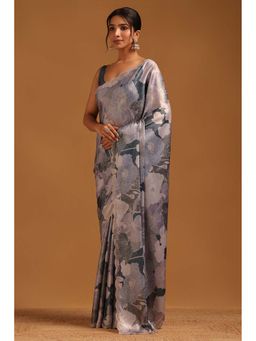 Soch - Womens Blue Satin Saree With Unstitched Blouse