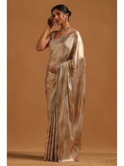 Soch - Womens Beige Satin Saree With Unstitched Blouse