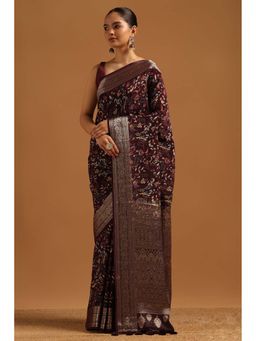 Soch - Womens Wine Silk Saree With Unstitched Blouse