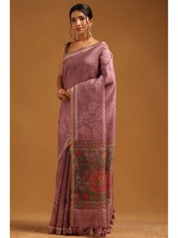 Soch - Womens Onion Pink Tusshar Saree With Unstitched Blouse