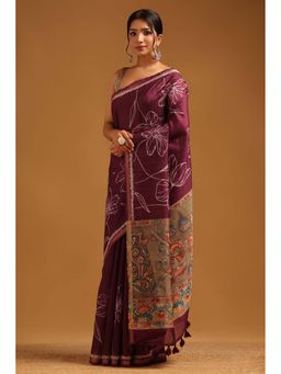 Soch - Womens Purple Tusshar Saree With Unstitched Blouse