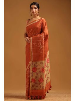 Soch - Womens Rust Tusshar Saree With Unstitched Blouse