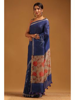 Soch - Womens Indigo Tusshar Saree With Unstitched Blouse