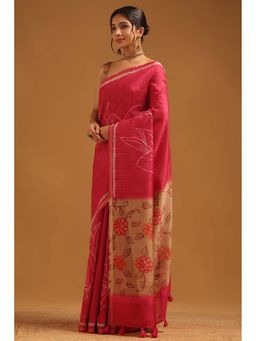 Soch - Womens Pink Tusshar Saree With Unstitched Blouse