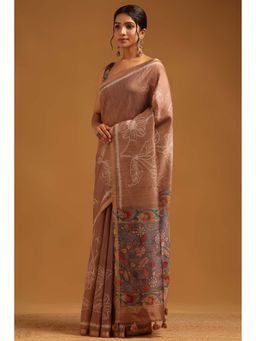 Soch - Womens Beige Tusshar Saree With Unstitched Blouse