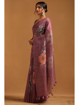 Soch - Womens Lavender Linen Saree With Unstitched Blouse