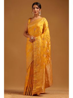 Soch - Womens Mustard Satin Saree With Unstitched Blouse